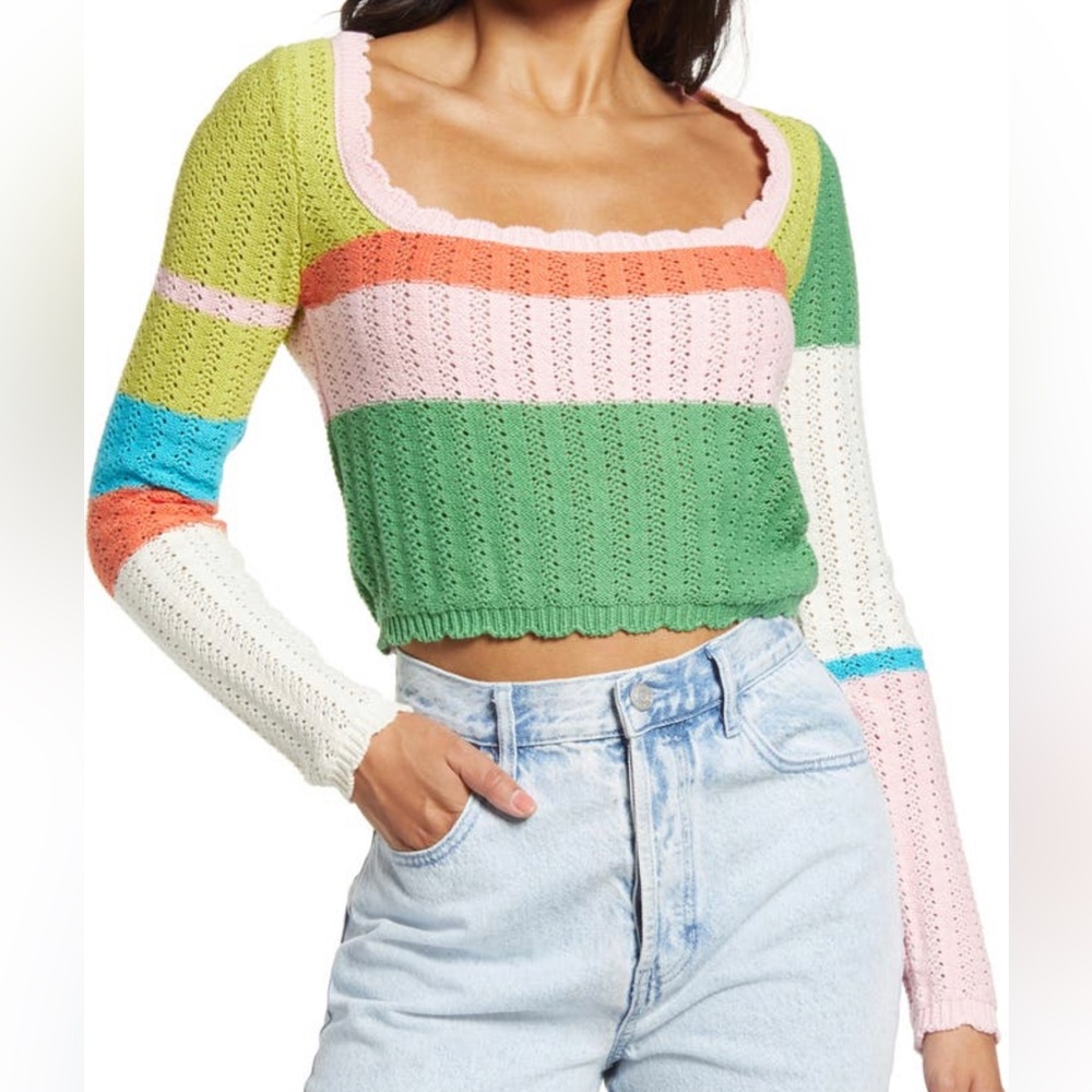 PacSun Women’s Stripe Pointelle Cotton Sweater XS